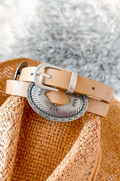 Glow & Conquer Faux Leather Thin Concho Belt (Ivory) - NanaMacs