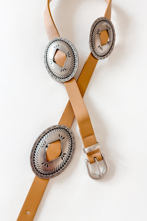 Glow & Conquer Faux Leather Thin Concho Belt (Ivory) - NanaMacs