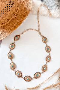 Vibing Loud Turquoise Stone Concho Chain Belt (Gold) - NanaMacs