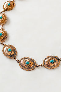 Vibing Loud Turquoise Stone Concho Chain Belt (Gold) - NanaMacs
