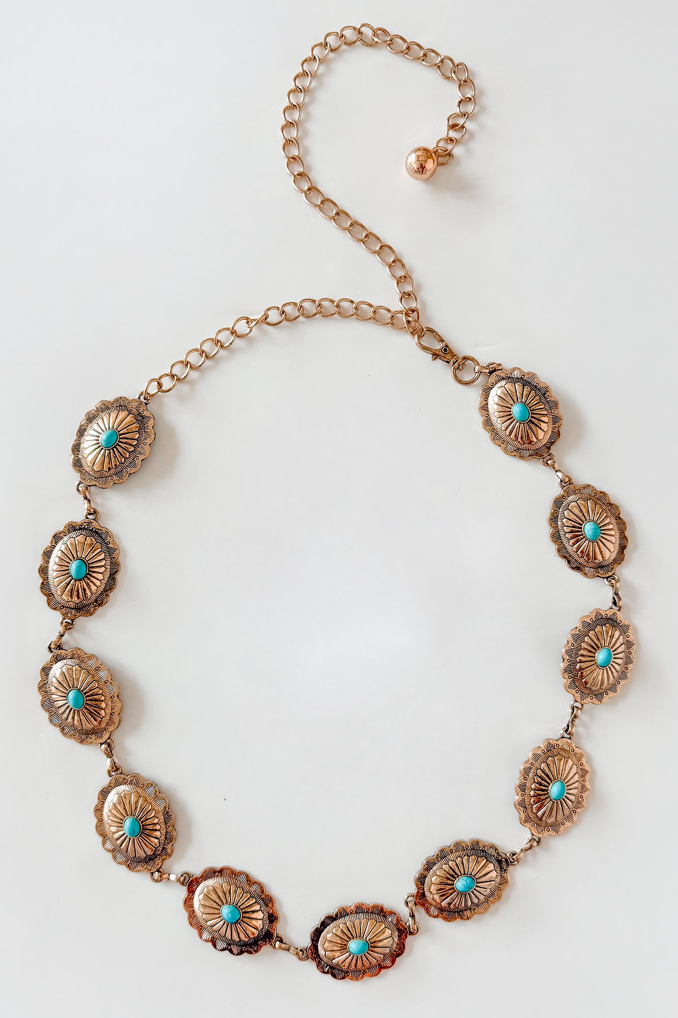Vibing Loud Turquoise Stone Concho Chain Belt (Gold) - NanaMacs