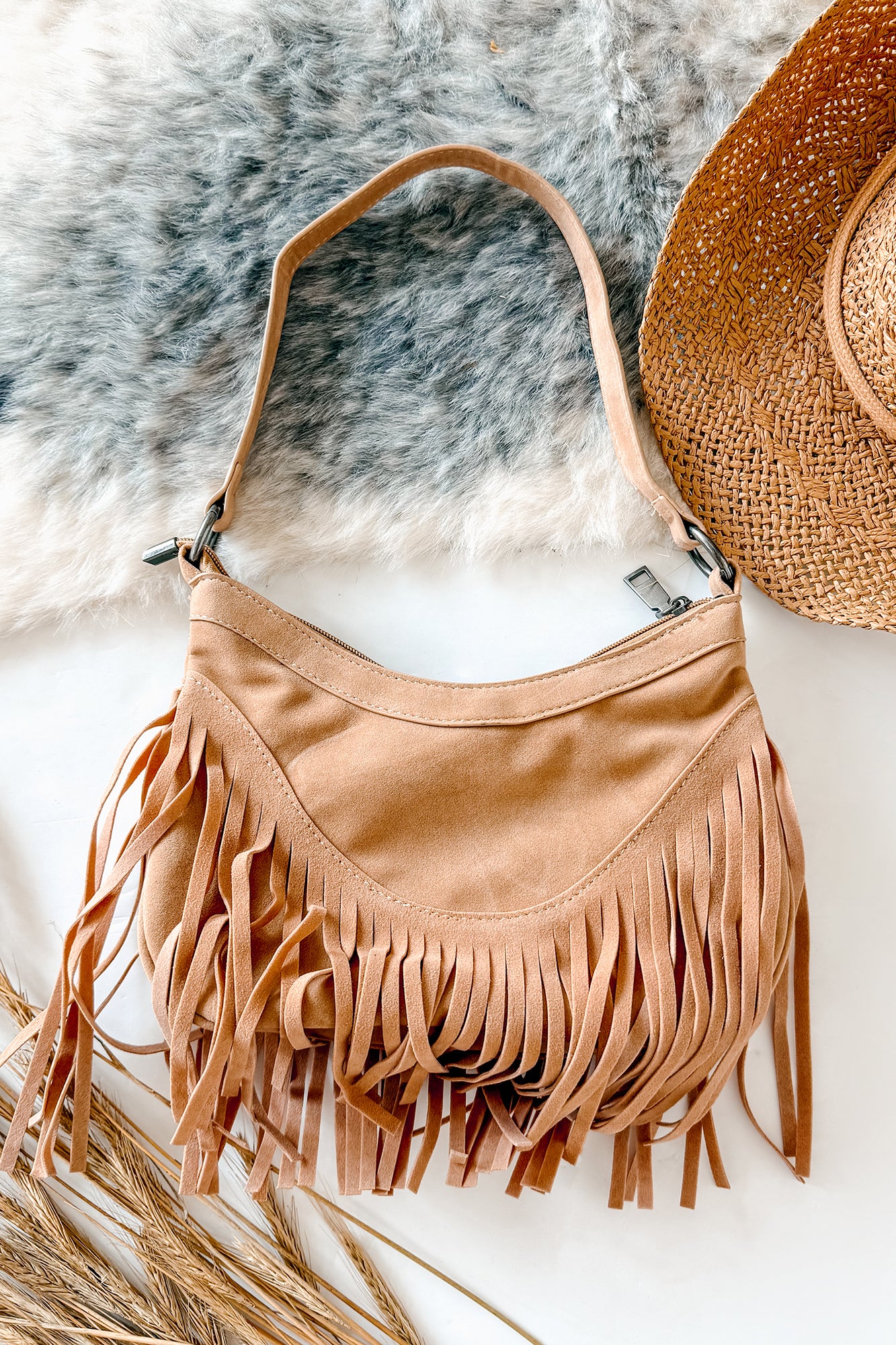 Wildflower Whiskey Faux Suede Fringe Bag (Taupe) - NanaMacs