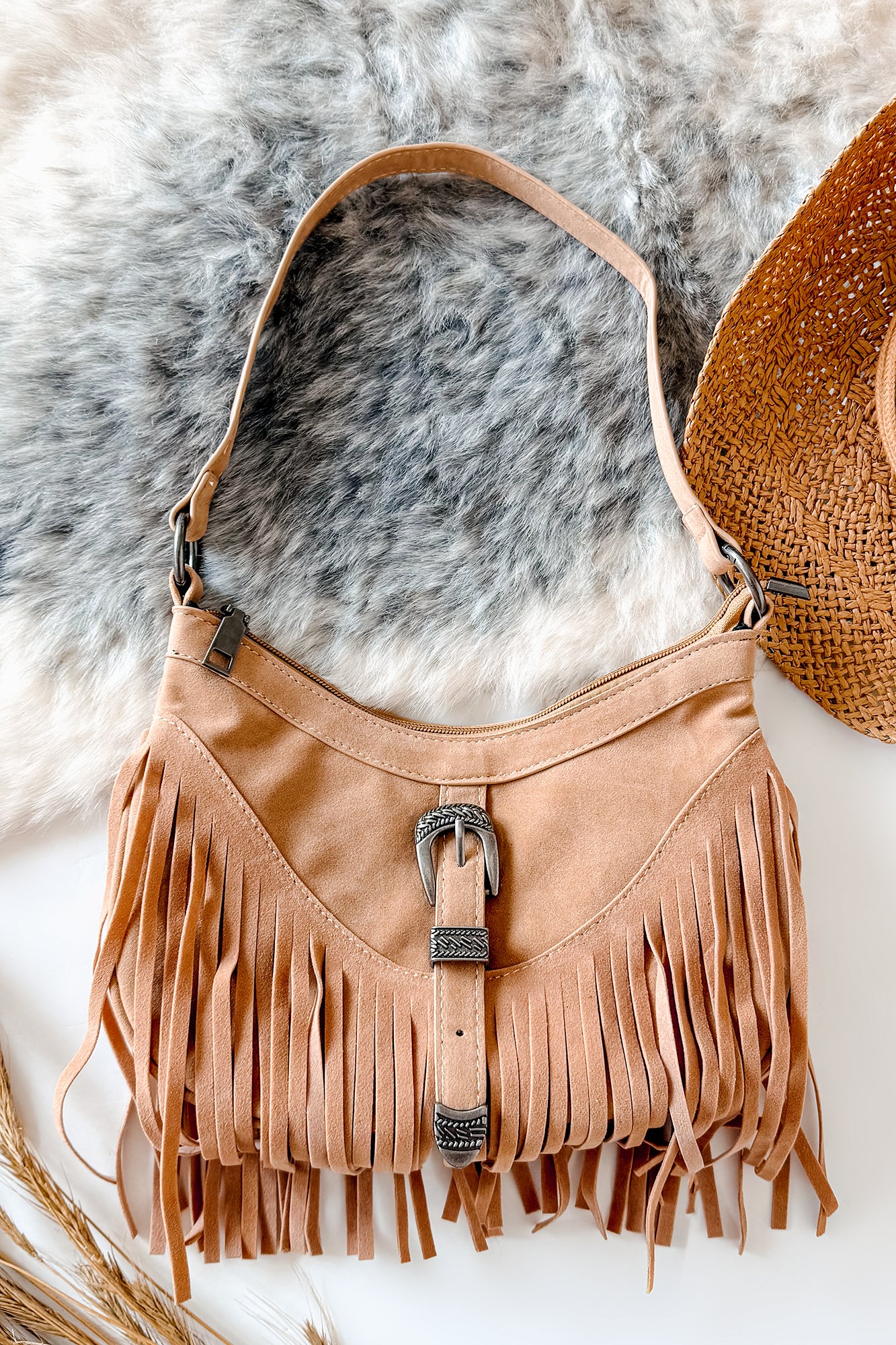 Wildflower Whiskey Faux Suede Fringe Bag (Taupe) - NanaMacs