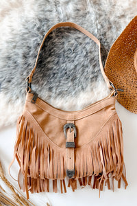 Wildflower Whiskey Faux Suede Fringe Bag (Taupe) - NanaMacs