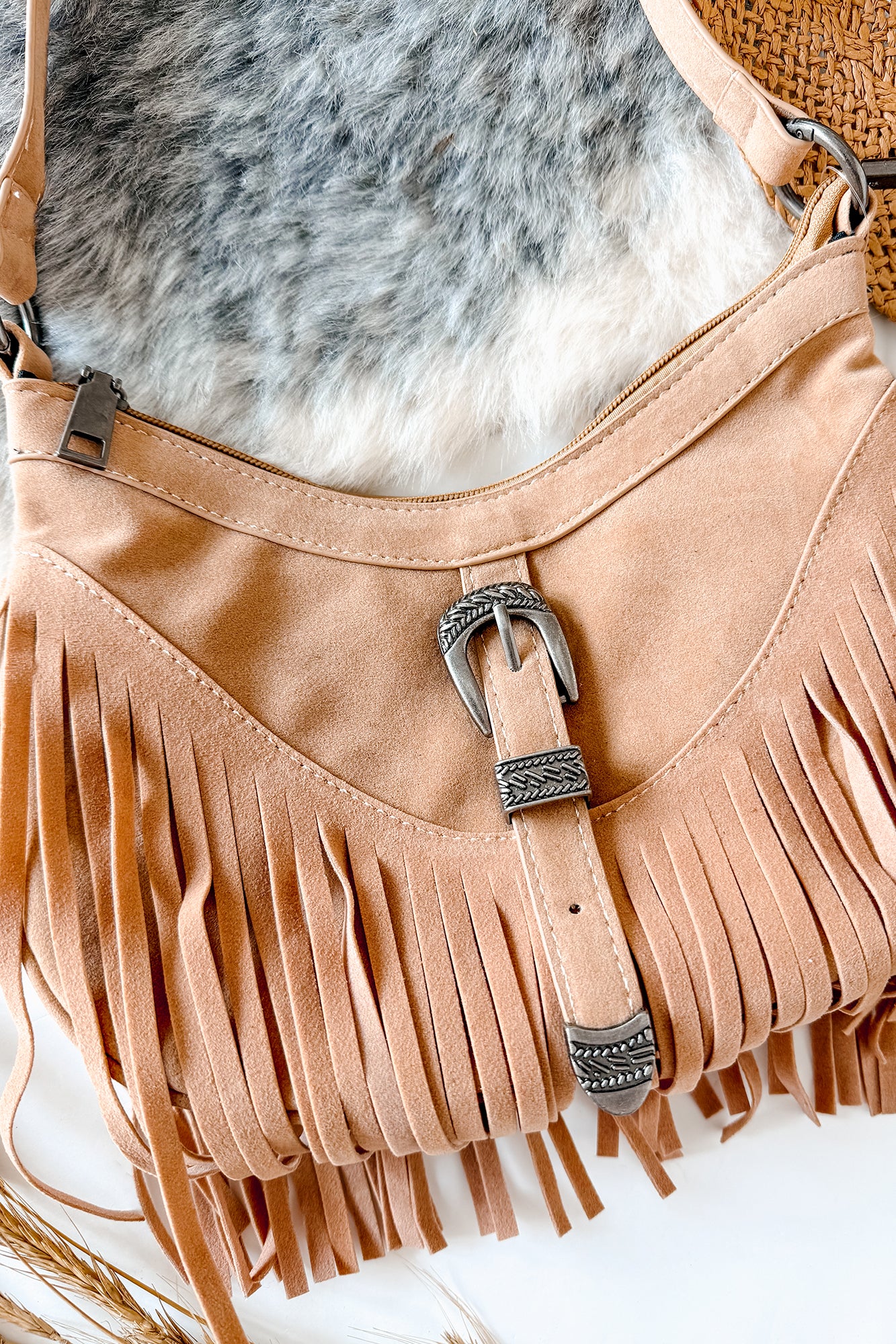 Wildflower Whiskey Faux Suede Fringe Bag (Taupe) - NanaMacs