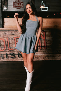 Keeping It Playful Halter Denim Mini Dress (Light) - NanaMacs