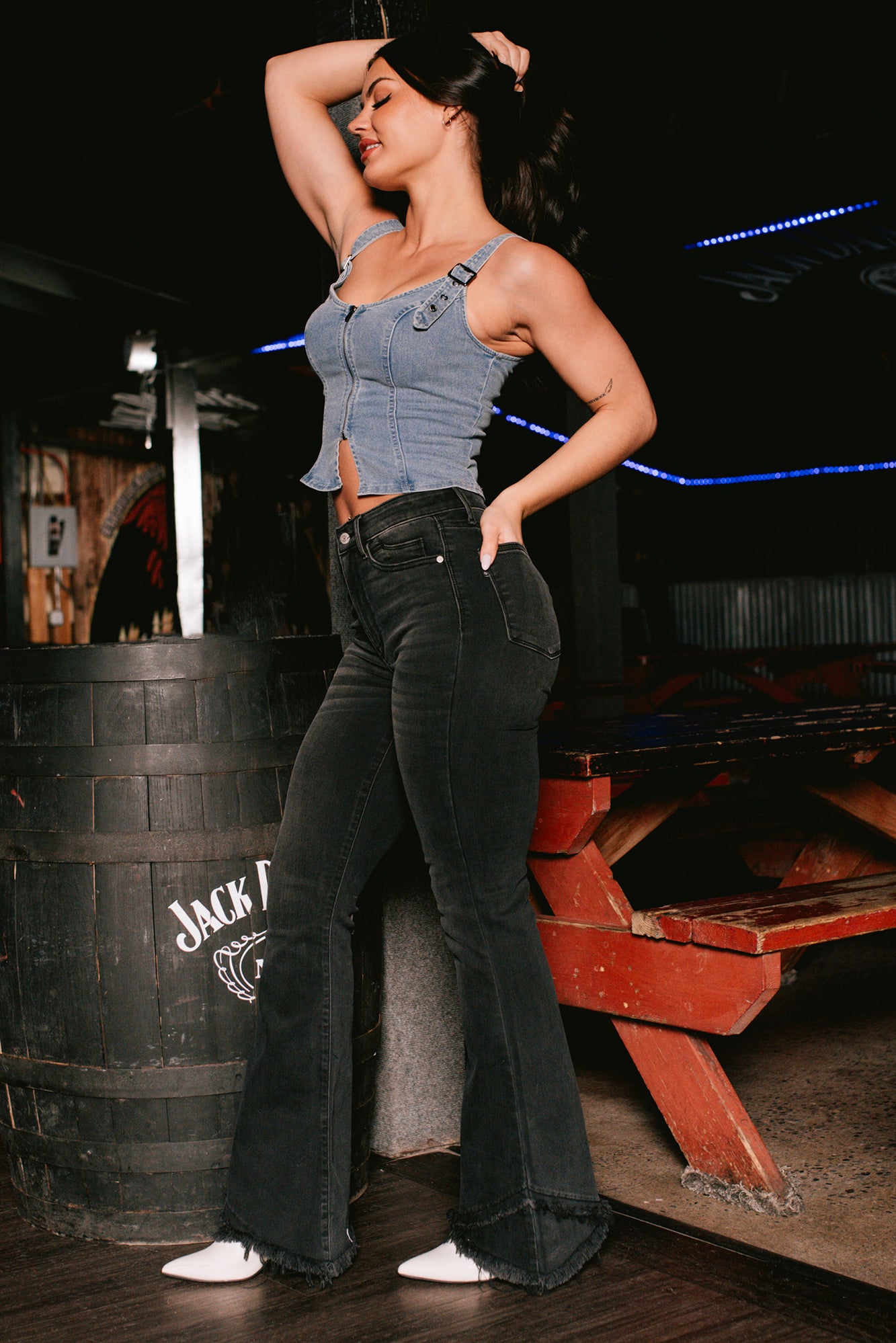 Lady's First Zip Up Denim Tank Top (Light Blue) · NanaMacs