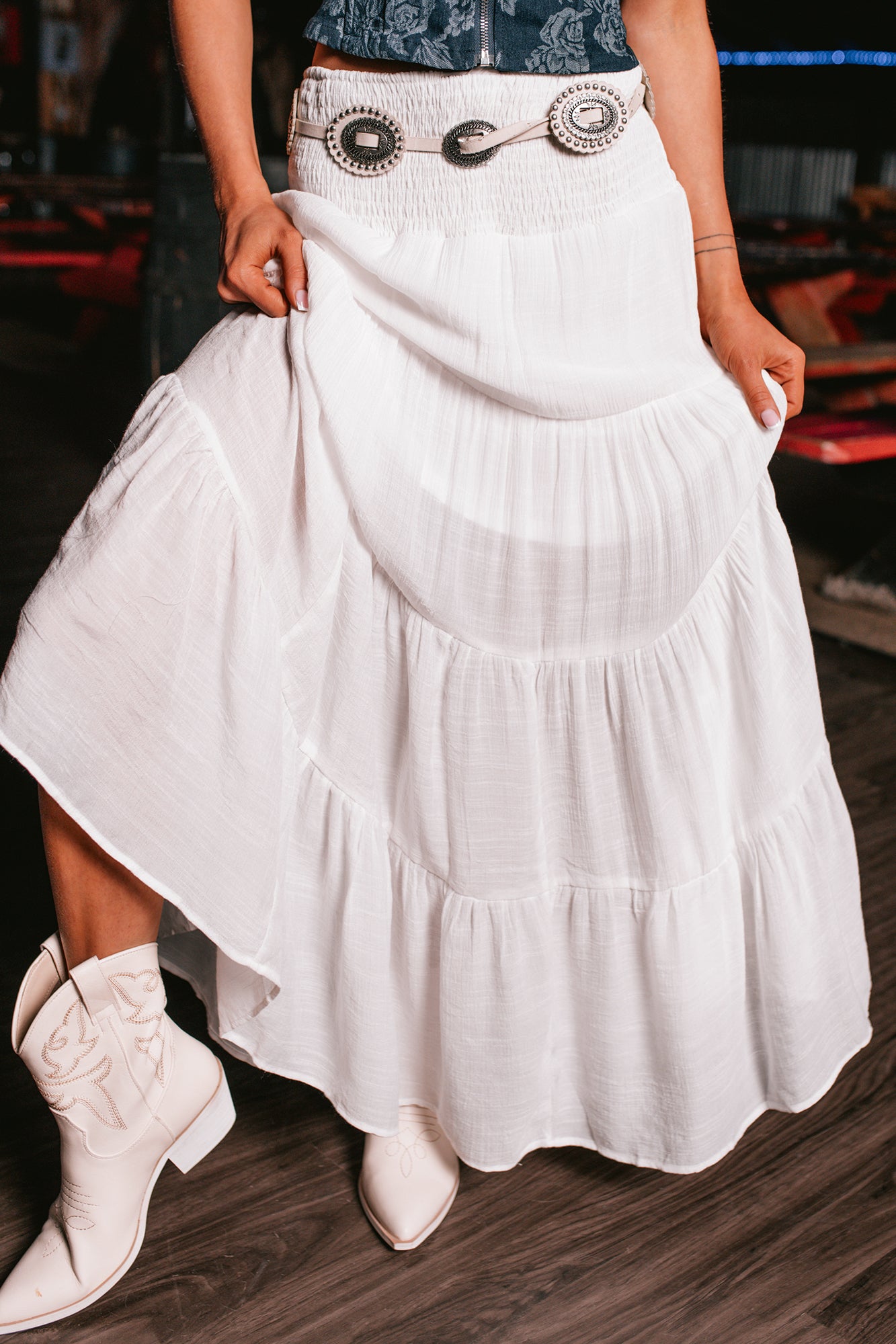 Simply Content Tiered Maxi Skirt (White) · NanaMacs