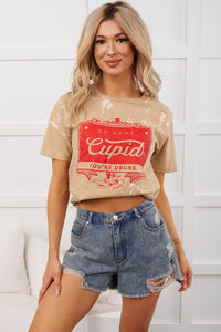 "Go Home Cupid You're Drunk" Graphic T-Shirt (Tan Bleached) - NanaMacs