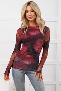 True Self Floral Mesh Long Sleeve Top (Fuchsia/Multi) - NanaMacs