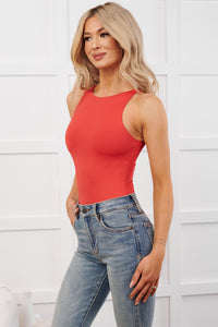 Light Routine Sleeveless Solid Bodysuit (Retro Red)