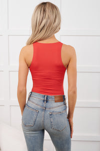 Light Routine Sleeveless Solid Bodysuit (Retro Red)