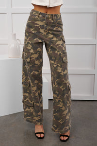 Kayla High Rise Cargo Hidden Jeans (Camouflage) - NanaMacs