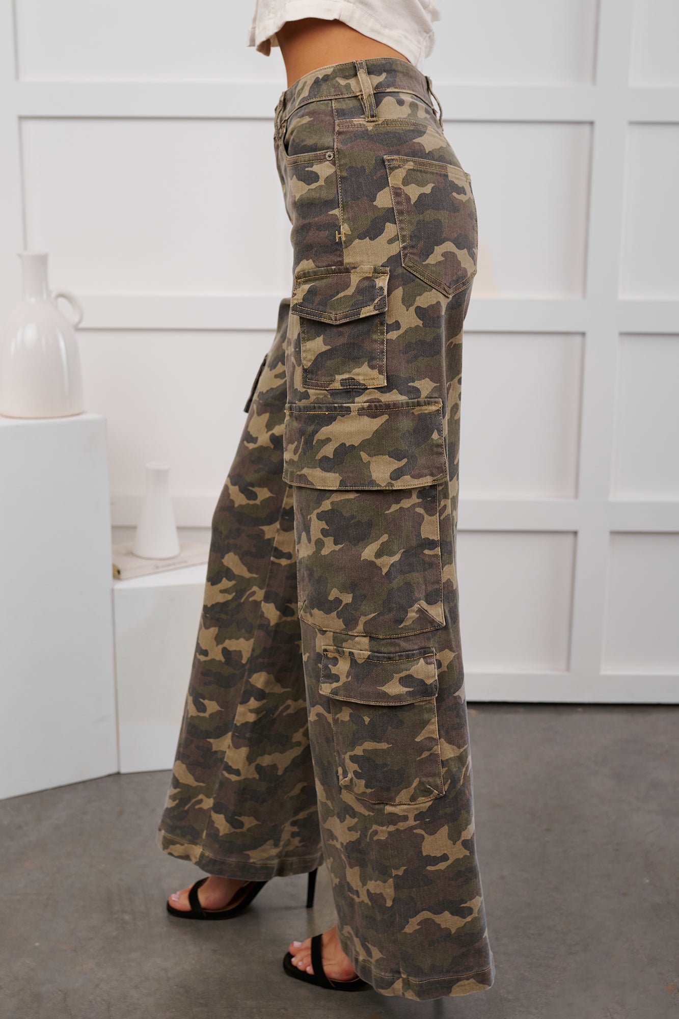 Kayla High Rise Cargo Hidden Jeans (Camouflage) - NanaMacs