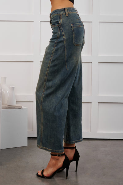 Cesar High Rise Mica Denim Wide Jeans (Tint Navy)