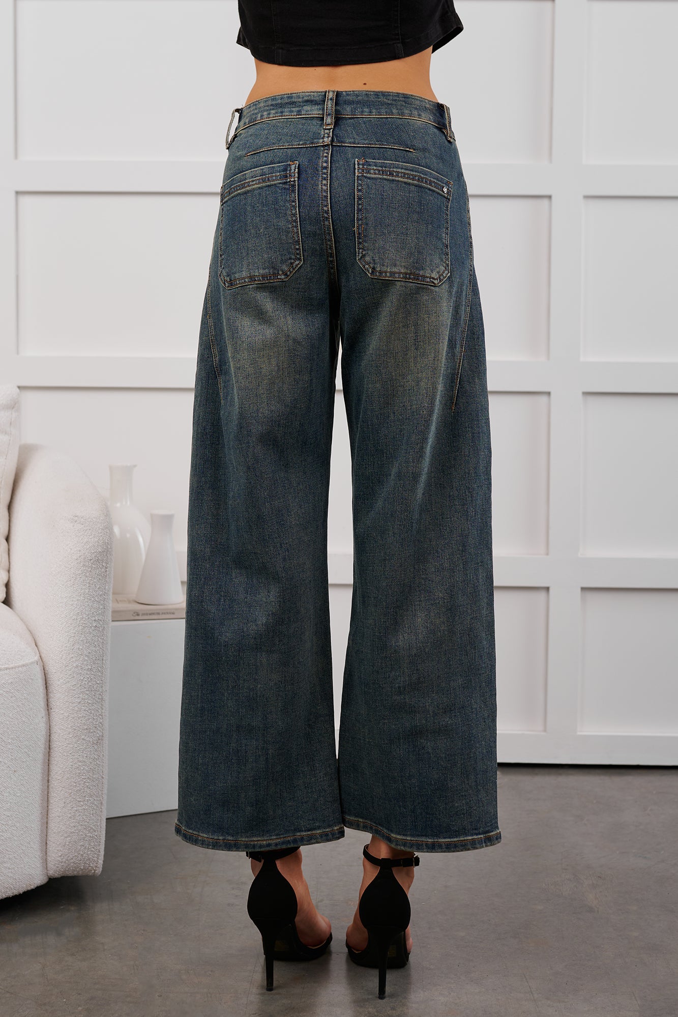 Cesar High Rise Mica Denim Wide Jeans (Tint Navy)