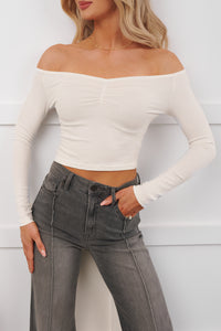 Love Again Off The Shoulder Long Sleeve Top (White)