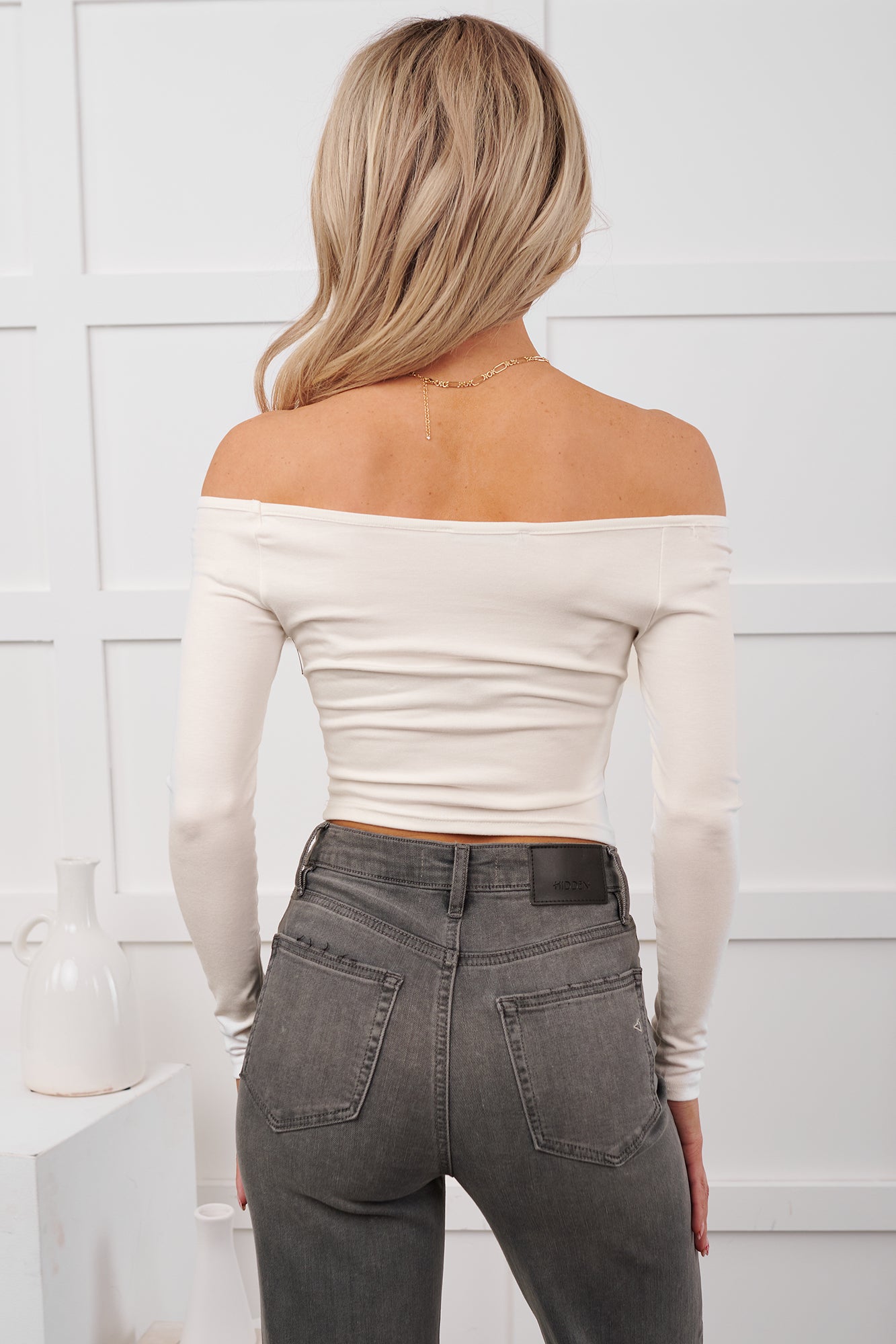 Love Again Off The Shoulder Long Sleeve Top (White)
