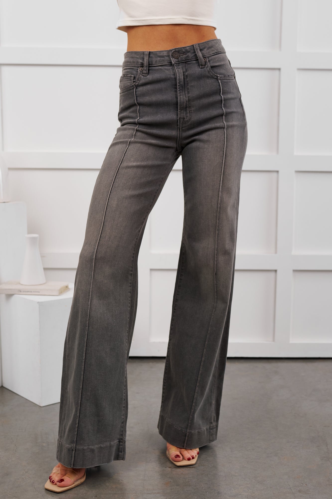 Arabella High Rise Flare Hidden Jeans (Grey)