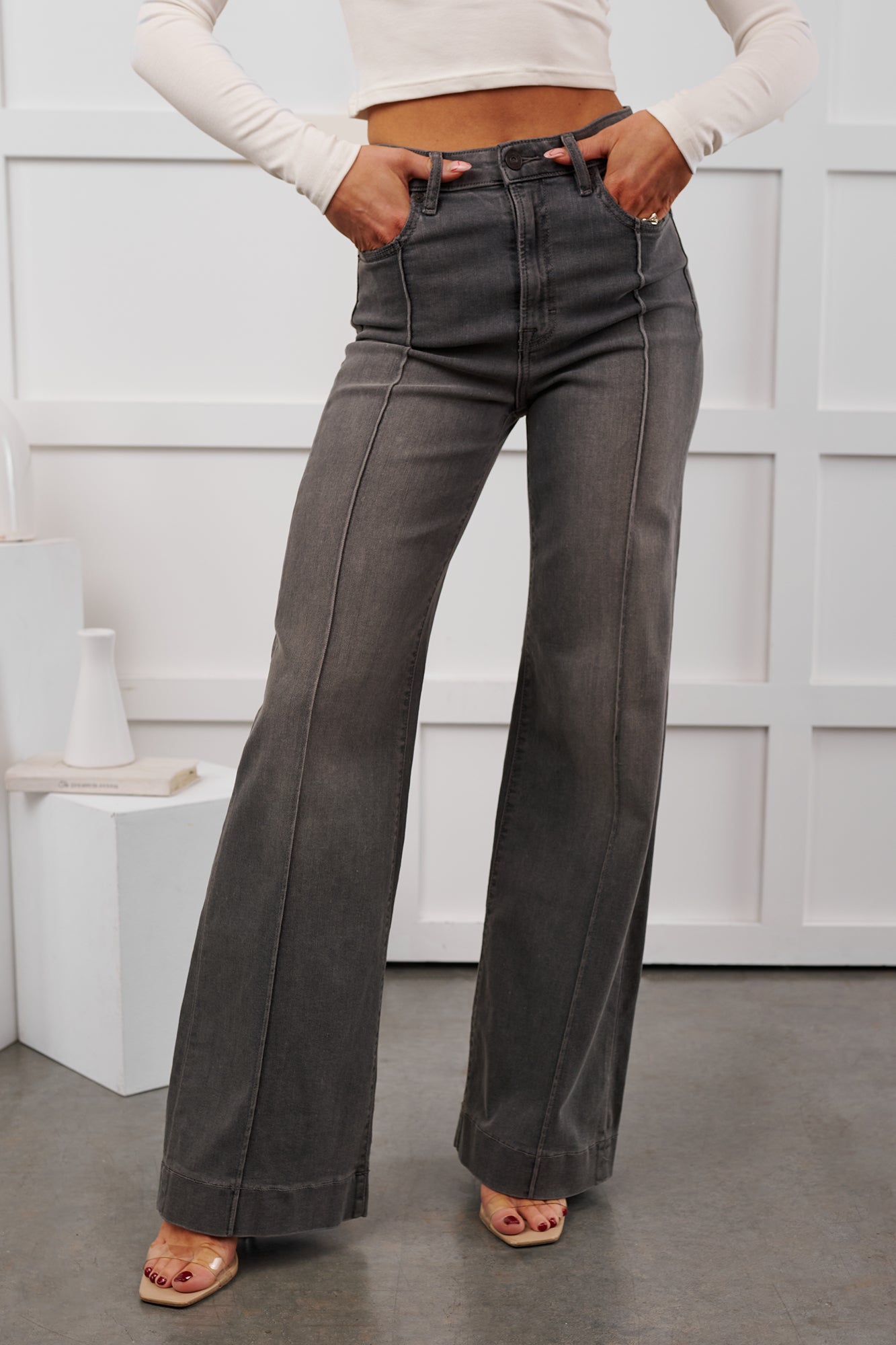 Arabella High Rise Flare Hidden Jeans (Grey)