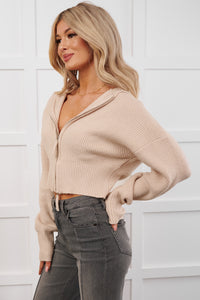 Warm As Wool Collared Cable Knit Jacket (Oatmeal) - NanaMacs