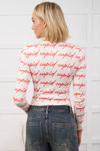 Cupid Loves Me NanaMacs Original Printed V-Neck Bodysuit (White/Red) - NanaMacs