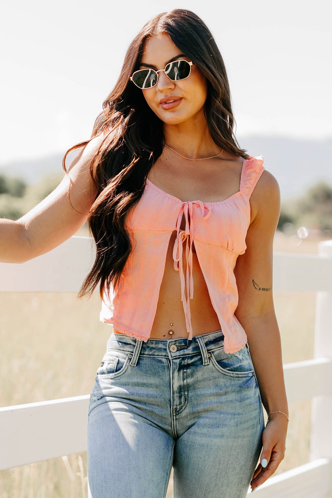 Feel The Rush Floral Tie-Front Top (Light Pink) · NanaMacs