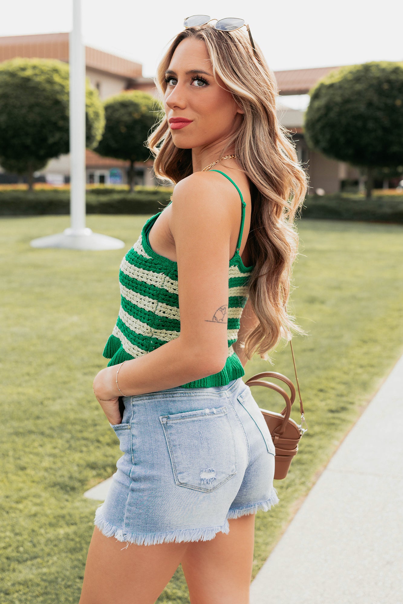 Wild Dreamer Striped Crochet Top (Kelly Green) - NanaMacs