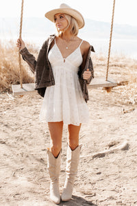 Sun-Kissed Stroll Eyelet Lace Embroidered Mini Dress (White) - NanaMacs