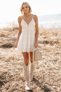 Sun-Kissed Stroll Eyelet Lace Embroidered Mini Dress (White) - NanaMacs