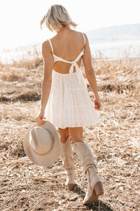 Sun-Kissed Stroll Eyelet Lace Embroidered Mini Dress (White) - NanaMacs