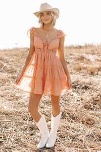 Gentle Nights Lace Sleeveless Mini Dress (Peach) - NanaMacs