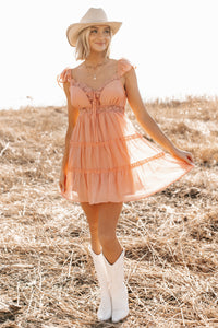 Gentle Nights Lace Sleeveless Mini Dress (Peach) - NanaMacs