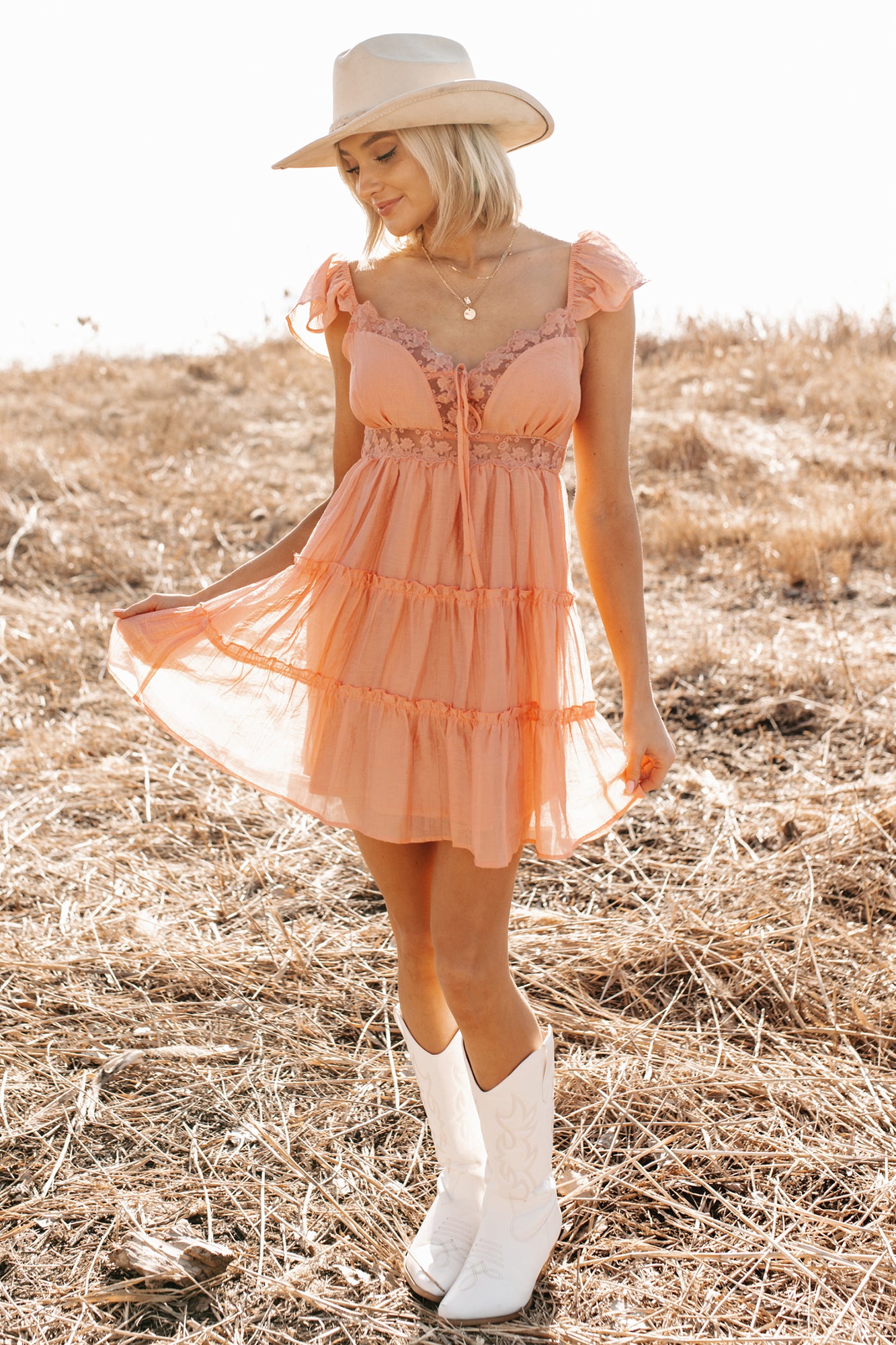 Gentle Nights Lace Sleeveless Mini Dress (Peach) - NanaMacs