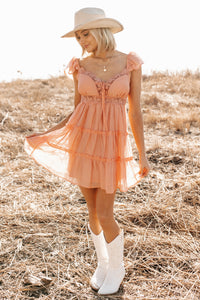 Gentle Nights Lace Sleeveless Mini Dress (Peach) - NanaMacs