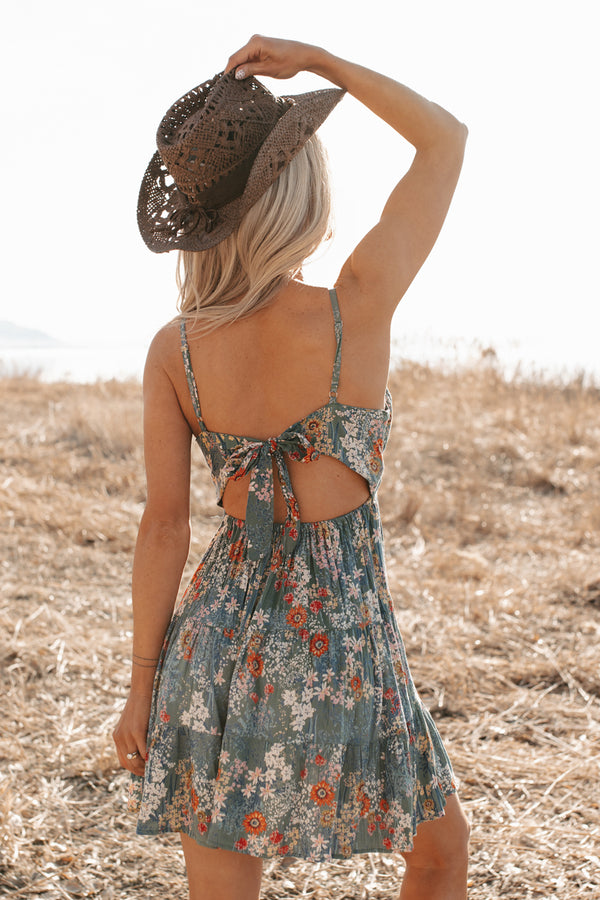 The Right Place Sleeveless Floral Mini Dress (Green)