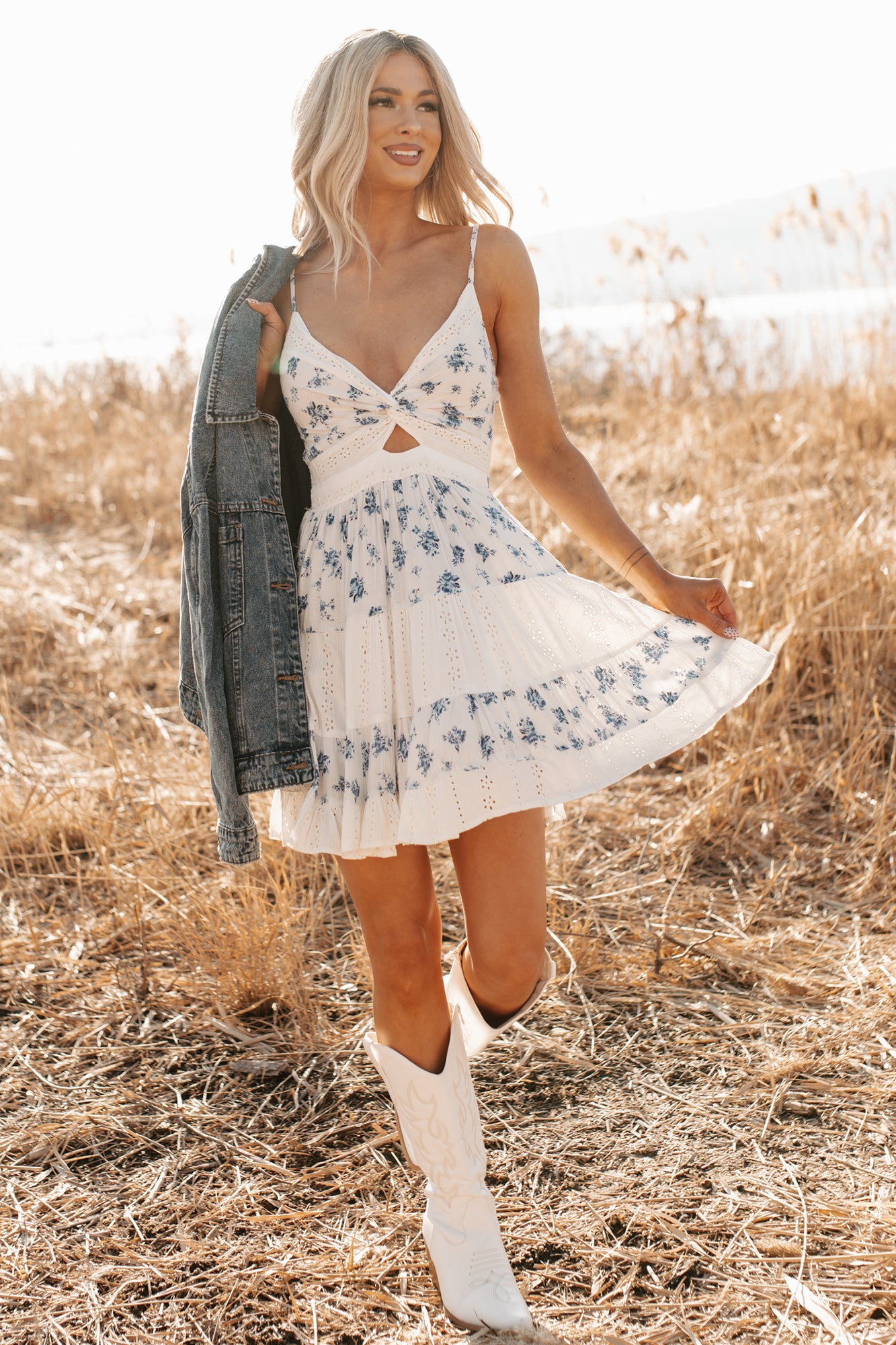 Gentle Way Sleeveless Eyelet Floral Mini Dress (Ivory) - NanaMacs