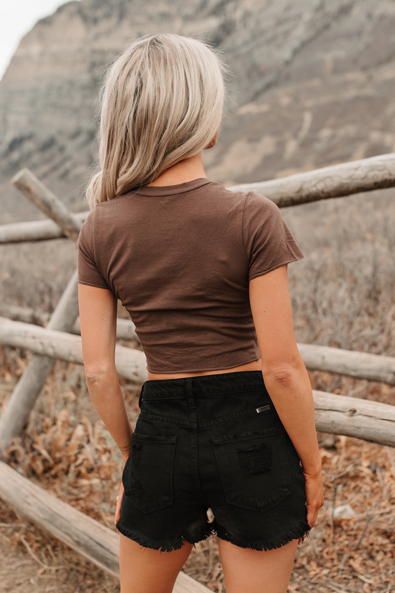 "Texas Rodeo" Distressed Graphic Crop Tee (Deep Brown)