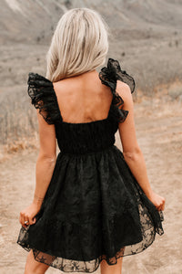 Petals In The Sun Chiffon Embroidered Mini Dress (Black) - NanaMacs