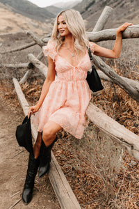 Petals In The Sun Chiffon Embroidered Mini Dress (Coral) - NanaMacs