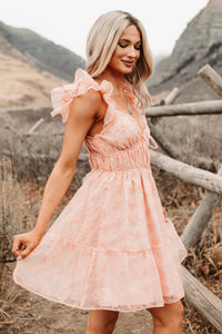 Petals In The Sun Chiffon Embroidered Mini Dress (Coral) - NanaMacs