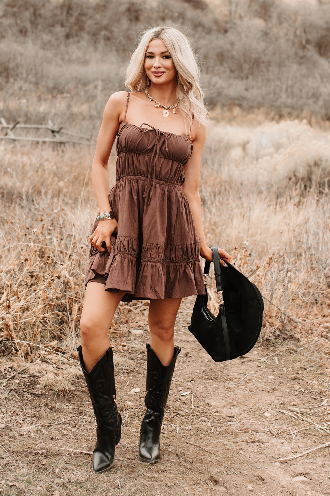 Lovely Intent Sleeveless Tiered Mini Dress (Chocolate) - NanaMacs