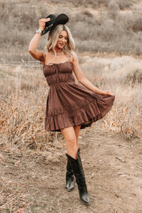 Lovely Intent Sleeveless Tiered Mini Dress (Chocolate) - NanaMacs