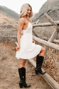 Capture Magic Crochet Tiered Mini Dress (Off White)