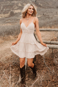 Capture Magic Crochet Tiered Mini Dress (Natural)