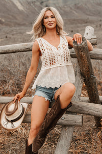 Coastal Calling Sleeveless Crochet Top (Beige)