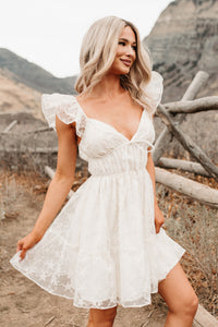 Petals In The Sun Chiffon Embroidered Mini Dress (Ivory) - NanaMacs