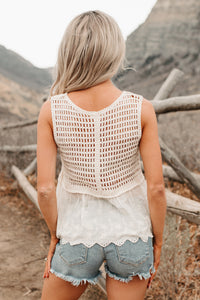 Coastal Calling Sleeveless Crochet Top (Beige)
