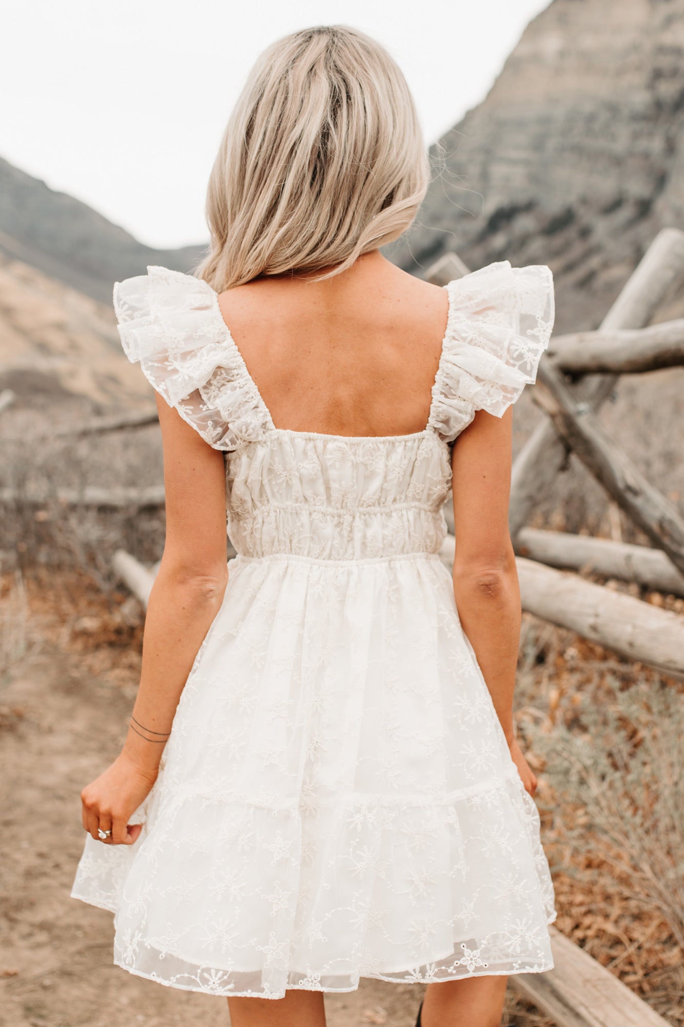 Petals In The Sun Chiffon Embroidered Mini Dress (Ivory) - NanaMacs