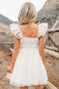 Petals In The Sun Chiffon Embroidered Mini Dress (Ivory) - NanaMacs